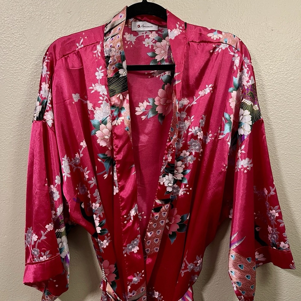Applesauce Satin Kimono Robe Pink Cherry Blossom Peony Plus Size‎ 2X ( 3X?)